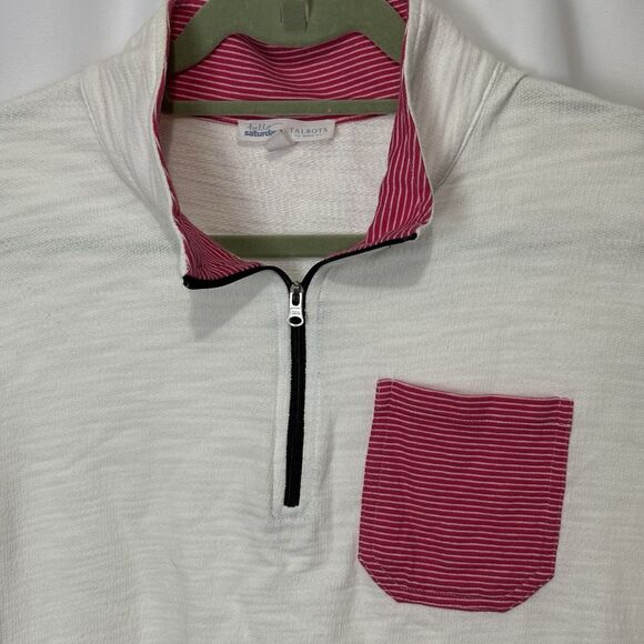 Talbots Quarter Zip Pullover White Womens Plus 1X Stretch Terry Knit Cotton - Picture 2 of 7